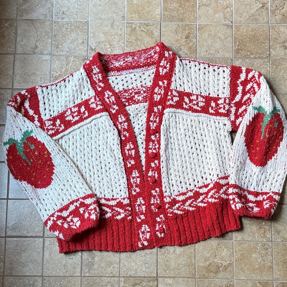 Kimchi Blue Sweaters - Kimchi Blue Strawberries Libby Oversized Fairisle Knit Cardigan Urban Outfitters